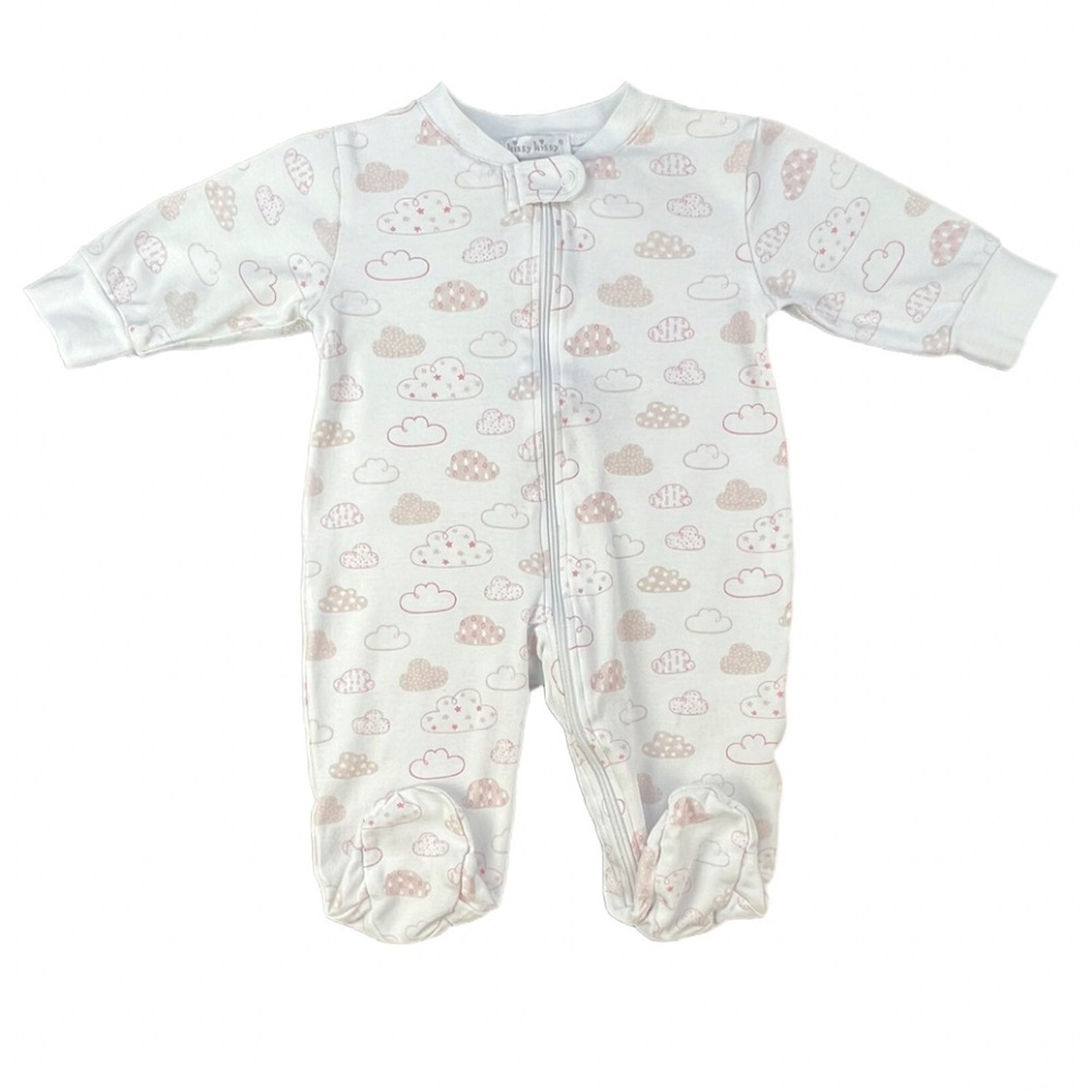 KISSY KISSY Baby Girl Pima Cotton Cloud Print Zipper Footie - 0-3M